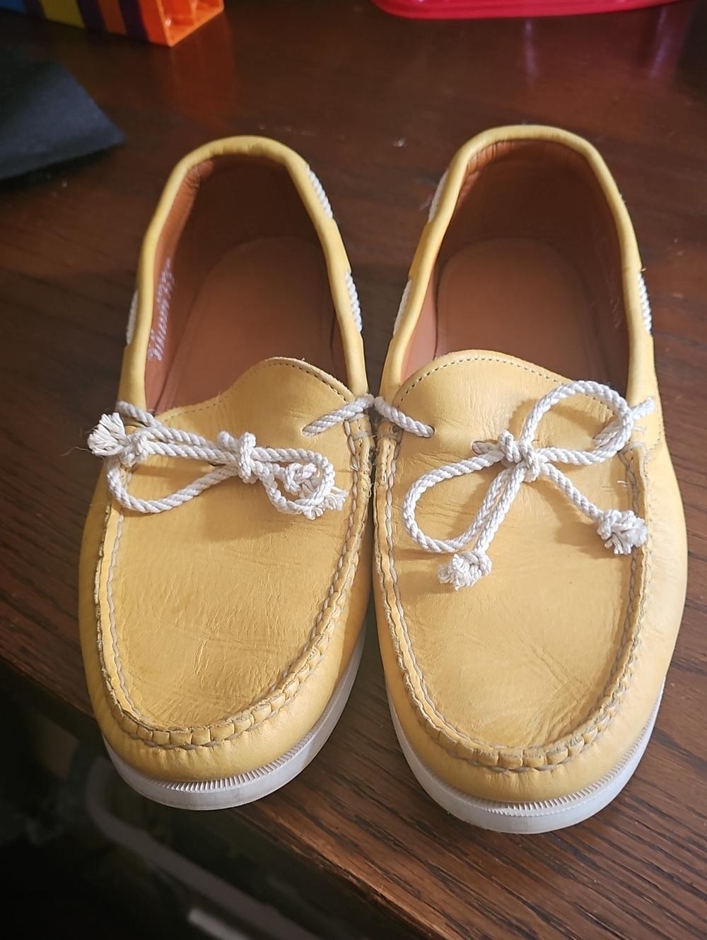 Ralph Lauren For Sperry Yellow Leather Boat Shoes with White Laces. Size 11